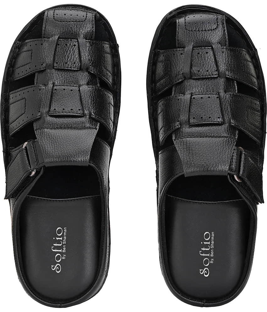 softio Black Men's Leather Slipper