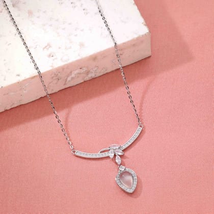 Grace Drop Silver Chain Necklace-White Stone / Silver