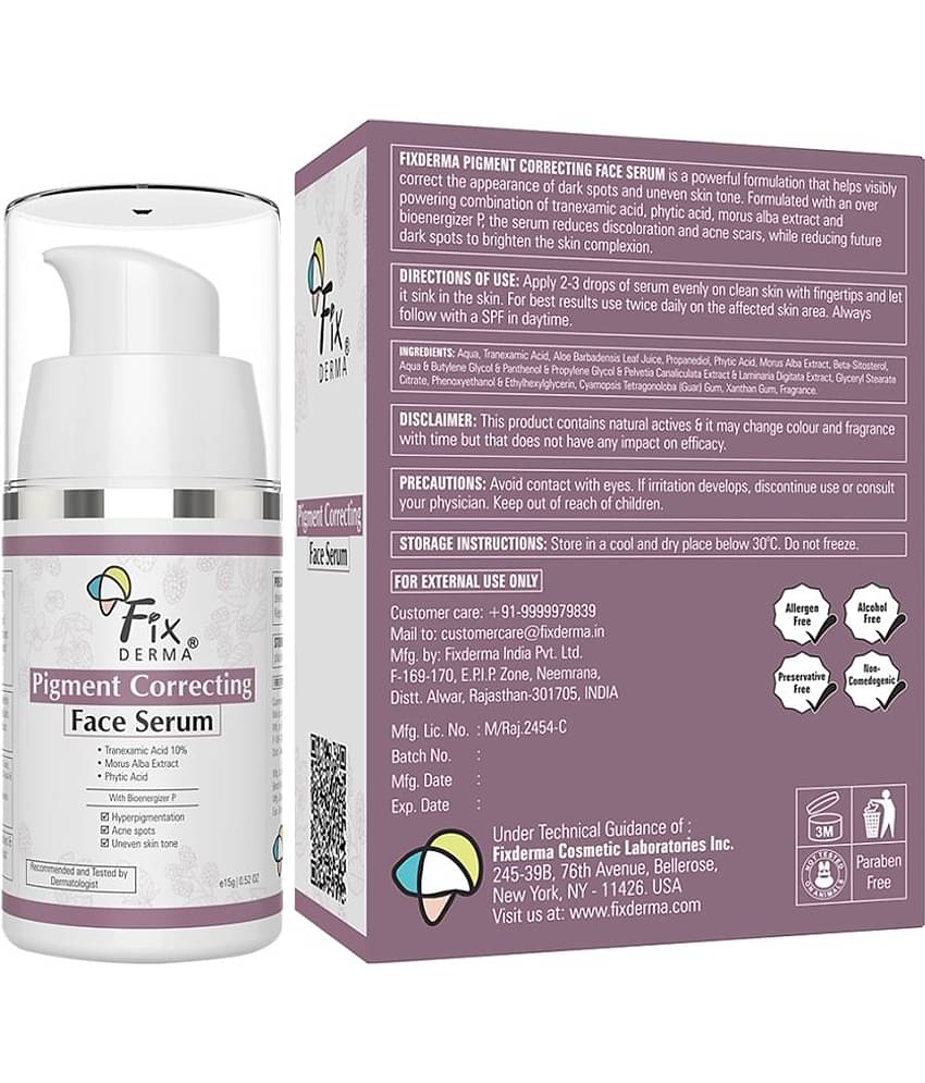 Fixderma 10% Tranexamic Acid Serum, Pigment Correcting Serum for Melasma & Hyperpigmentation, 15 g