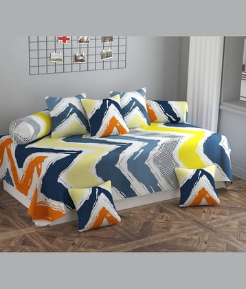 SHOMES Cotton Horizontal Striped Diwan Set 8 Pcs - Multi