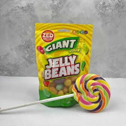 Giant Sour Jelly Beans With Assorted Lollipop