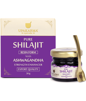 UPAKARMA 100% Pure & Original Shilajit/Shilajeet Resin Form with Ashwagandha to Improve Performance, Power, Stamina, Endurance, Strength and Overall Wellbeing - 20g