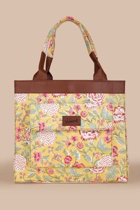 Amalfi Meadows Hand Block Printed Yellow Shoulder Bag-14 X 5 X 12 in / Yellow