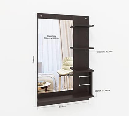 DAS Adela Engineered Wood Wall Mount Dressing Table Vanity Mirror with Shelves and Bangle Holder- Flowery Wenge DAS Adela Engineered Wood Wall Mount Dressing Table Vanity Mirror with Shelves and Bangle Holder- Flowery Wenge