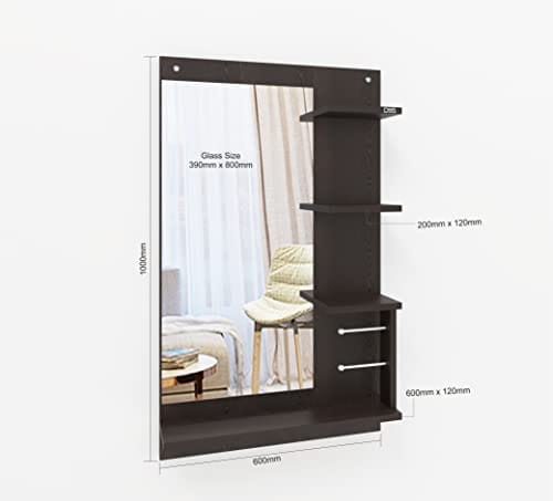 DAS Adela Engineered Wood Wall Mount Dressing Table Vanity Mirror with Shelves and Bangle Holder- Flowery Wenge