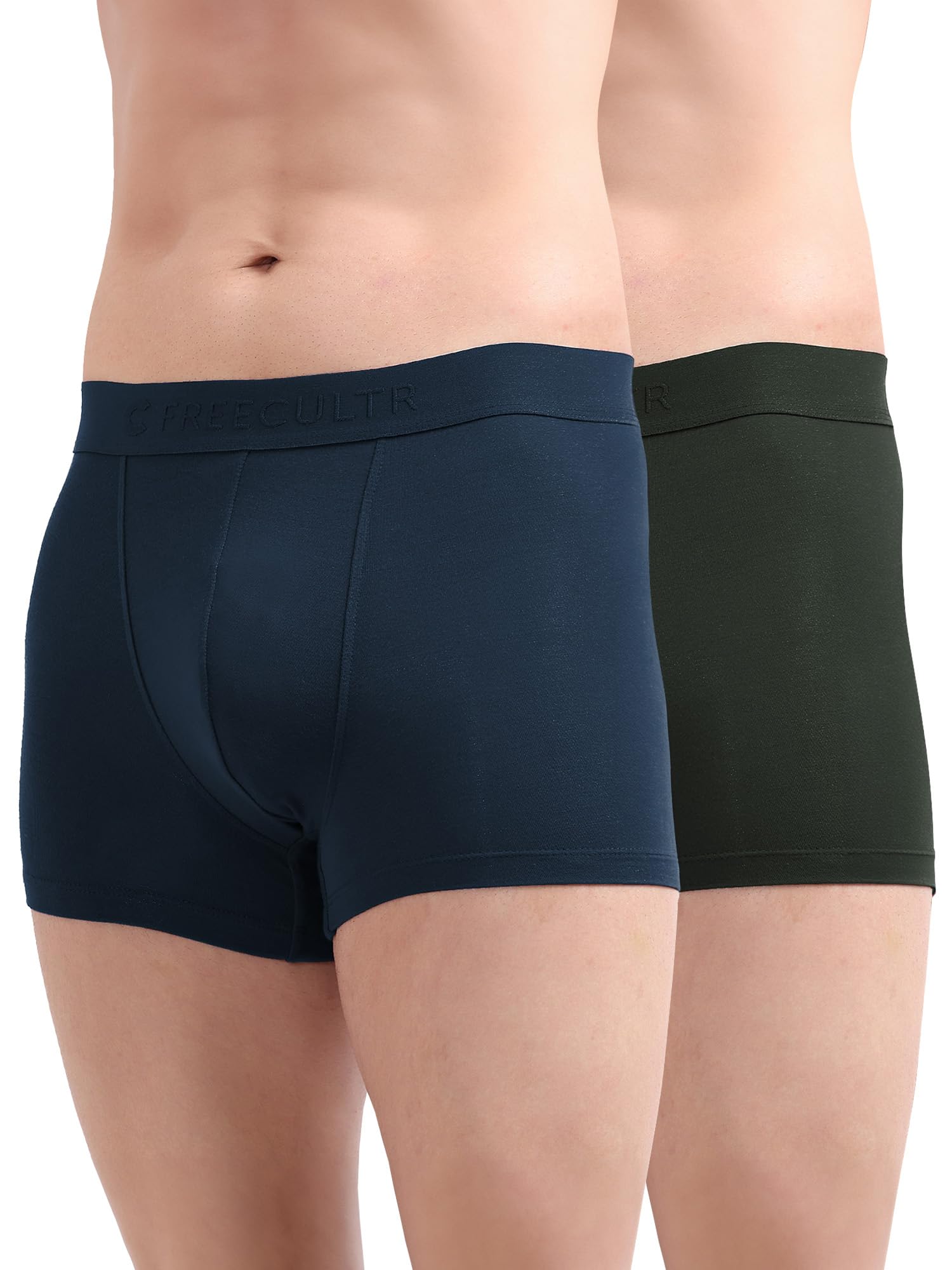 Freecultr Men's Underwear Anti Bacterial Micromodal Airsoft Trunk - Non Itch No Chaffing Sweat Proof -  Pack of 2-Space Blue,Avocado Green