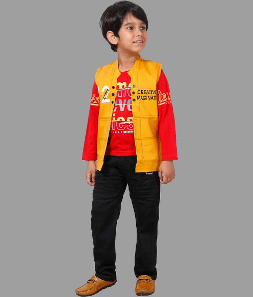 DKGF Fashion Pack of 1 Boys Cotton Blend Shirt & Pants Set ( Orange )