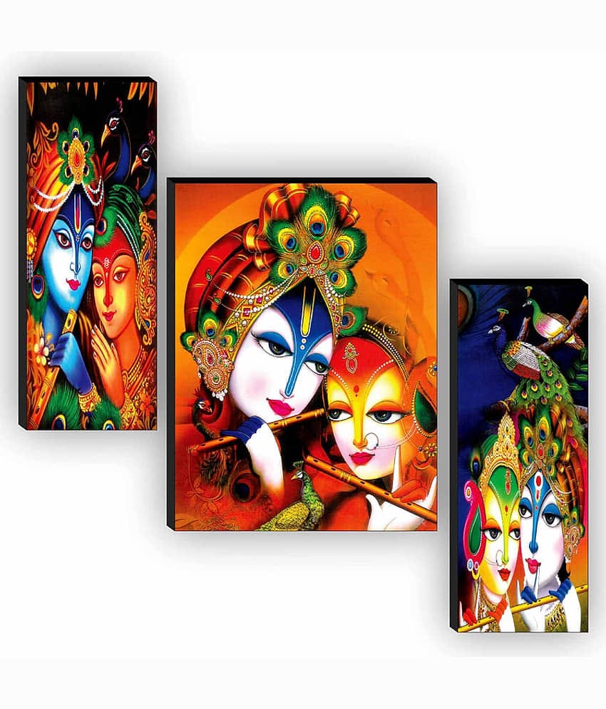 Saf radha krishna Set of 3 religious modern art MDF Painting Without Frame