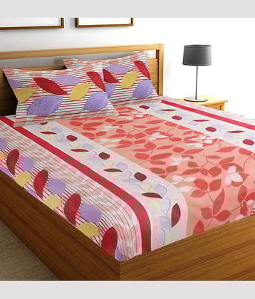 Home Candy Cotton Floral Double Bedsheet with 2 Pillow Covers- Red