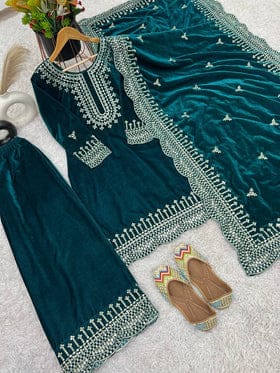 Designer Party Wear Top-Sharara And Dupatta With Heavy Embroidery Sequence Work