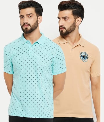 GET GOLF Pack of 2 Cotton Blend Regular Fit Printed Half Sleeves Men's Polo T Shirt ( Aqua )