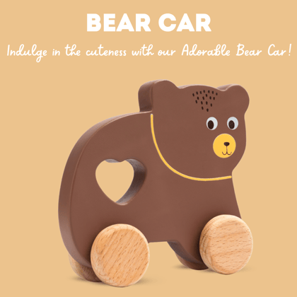 Cots and Cuddles Wooden Bear with Wheels Toy for Kids Age 1+