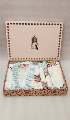 Handblock Printed Waffle Cotton Bathrobe Gift Box for Kids (4-13 Years) – Includes Bath Towel & 2 Hand Towels-4-8 years