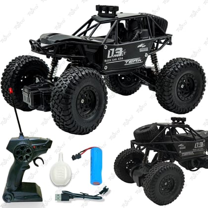 TOYCO Rock Crawler RC Monster Truck Rechargeable Remote Control Car for Kids (4+ Years) | Double Motor, All-Terrain, Shockproof, Longer Play Time, 1:18 Scale | Birthday Gift for Boys & Girls (Black)
