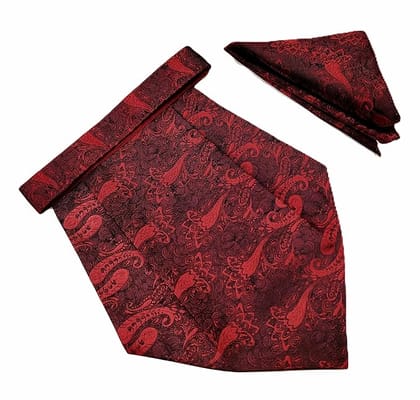VOICI France Mens Paisley Cravat ascot NeckTie Pocket Square Microfiber Fabric Free Size-Maroon1