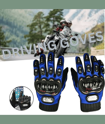 AKSMIT Blue Leather Men's Biker Gloves ( Pack of 1 )