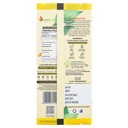 Ambrosia California Roasted & Salted Almonds Mini Packs 40g  | Pack of 5