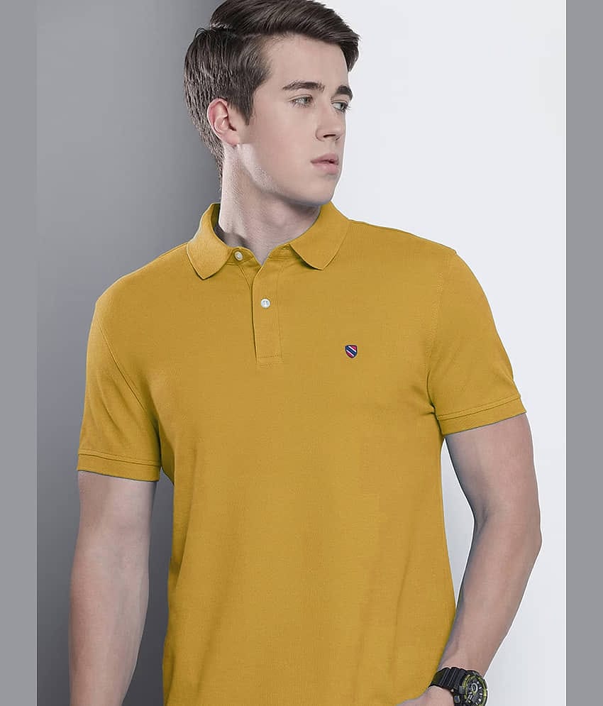 Merriment Cotton Blend Regular Fit Solid Half Sleeves Men's Polo T Shirt - Mustard ( Pack of 1 )
