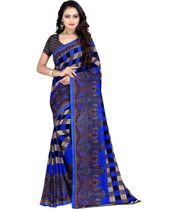 LEELAVATI Georgette Printed Saree With Unstitched Blouse Piece ( Blue )