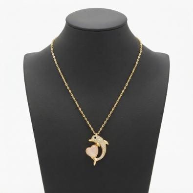 Dolphin Heart Charm Necklace | Gold-Tone Anti-Tarnish Imitation Jewellery