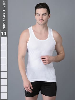 Men's White Pack of 10 Solid Combed Cotton Vest