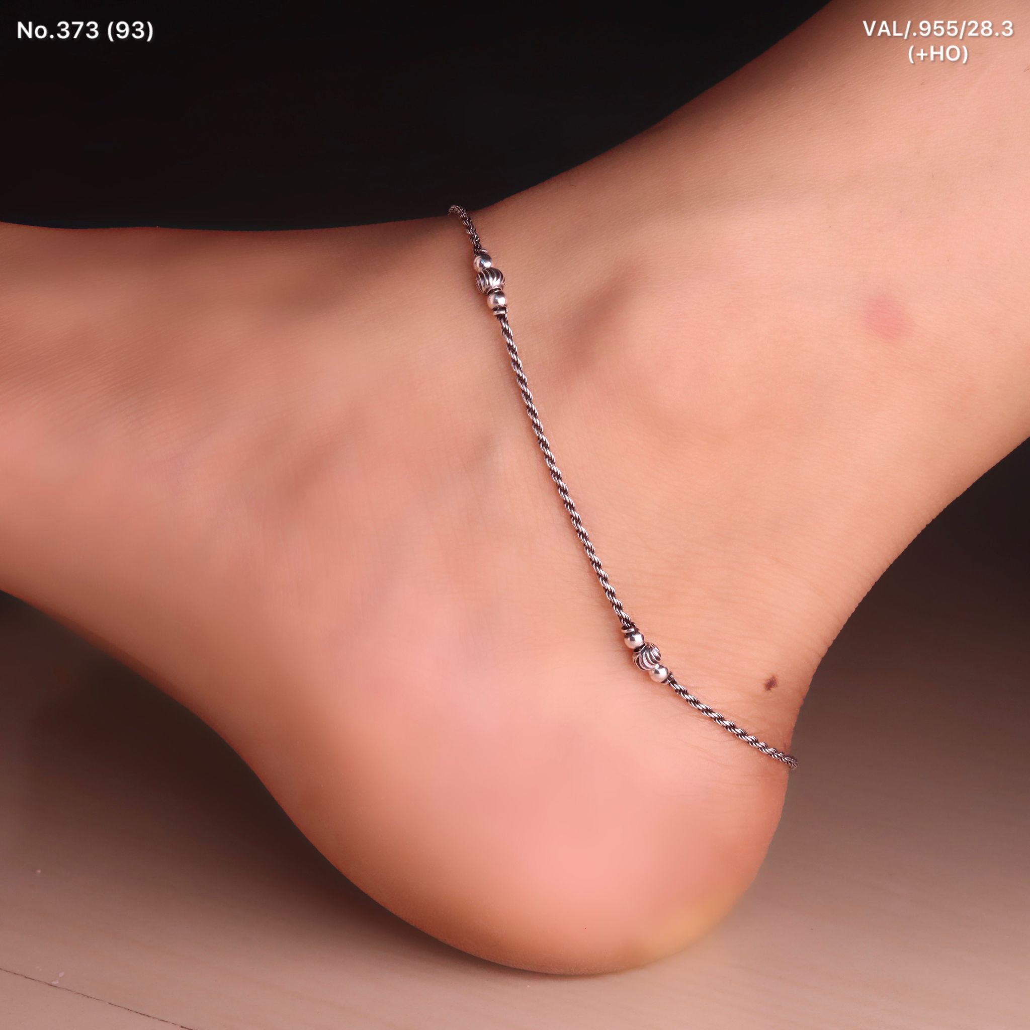 Slim Oxidised Silver Payal for Women