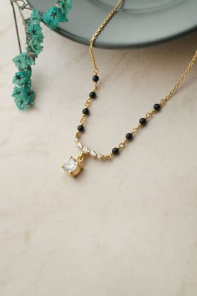 Blinging Solitaire Gold Plated Sterling Silver Mangalsutra Necklace-Gold