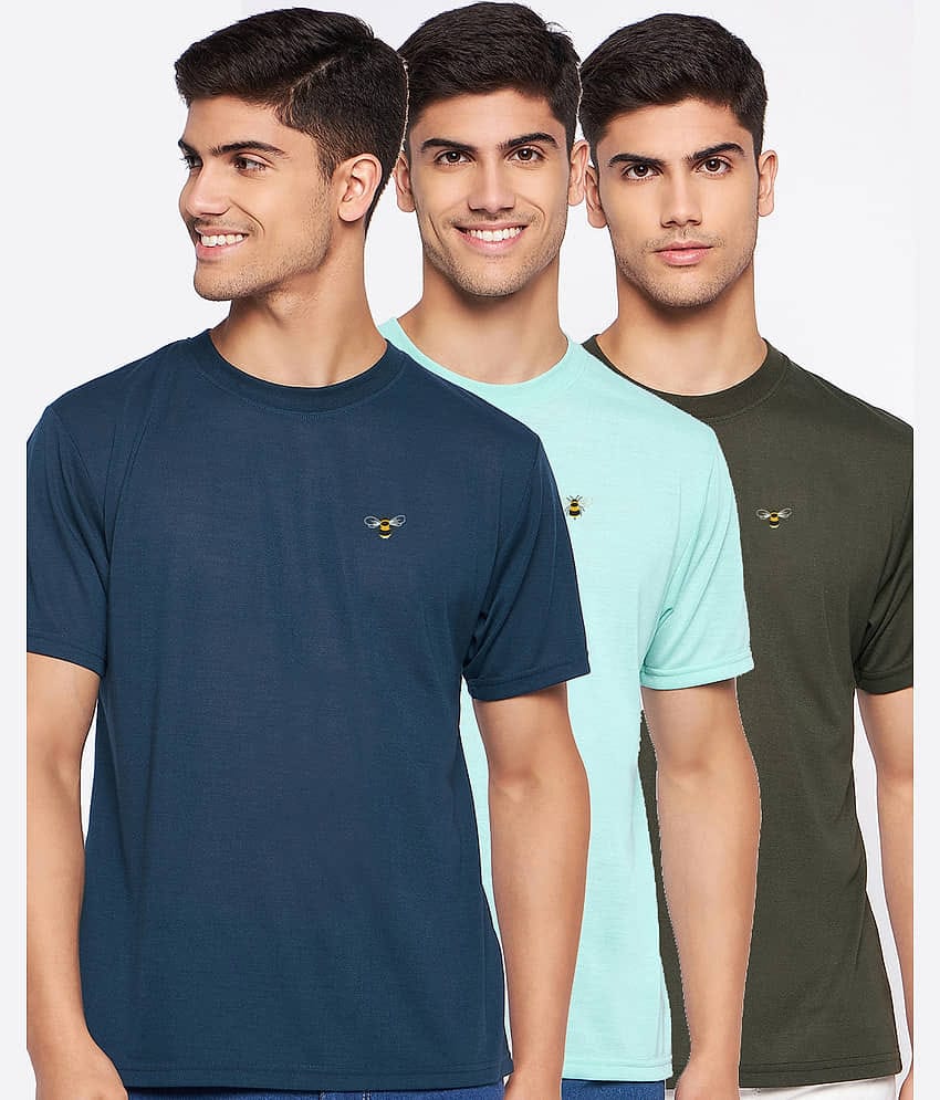 Auxamis Pack of 3 Cotton Blend Regular Fit Men's T-Shirt ( Navy )