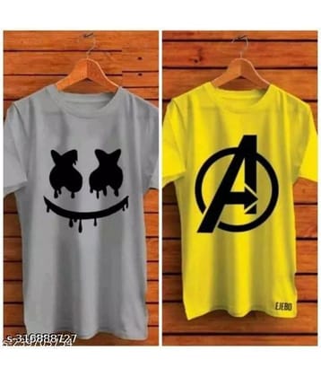 TREND SKY Polyester Regular Fit Printed Half Sleeves Men's Round T-Shirt - Multicolor ( Pack of 2 )