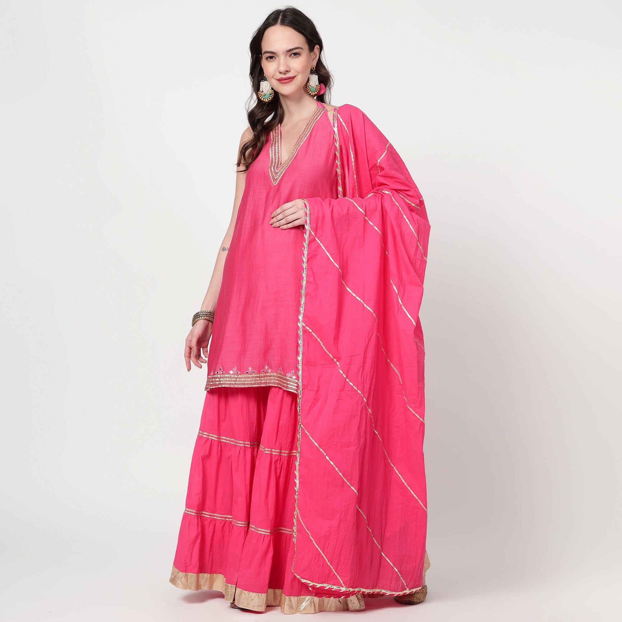 fushia pink chanderi sharara Set-XS