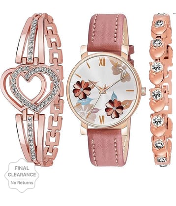 Shivark Pink Leather Analog Womens Watch