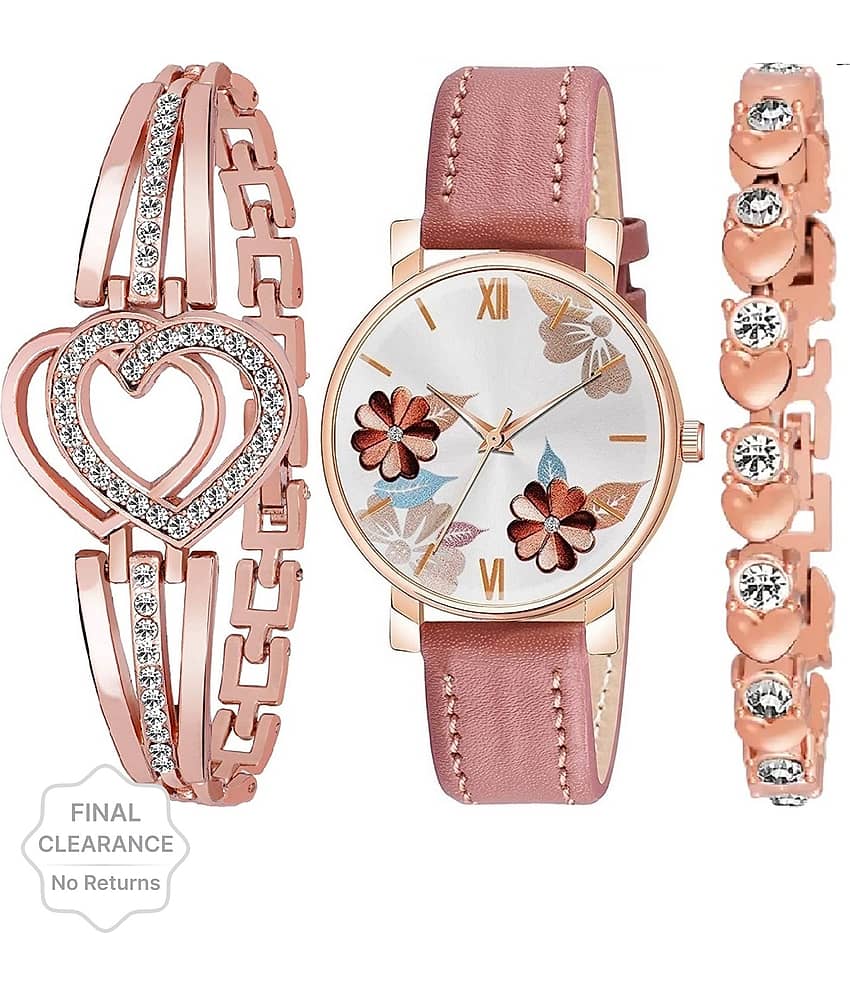 Shivark Pink Leather Analog Womens Watch
