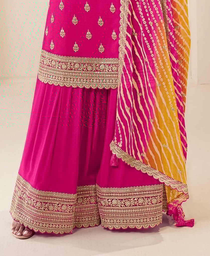 designer pink chinon straight suit for women ethnic wear