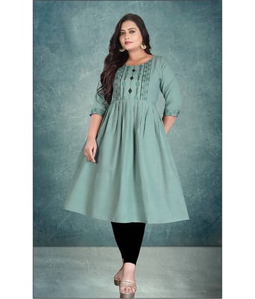 Hetsa Women Cotton Embroidered Anarkali Kurti ( Grey )