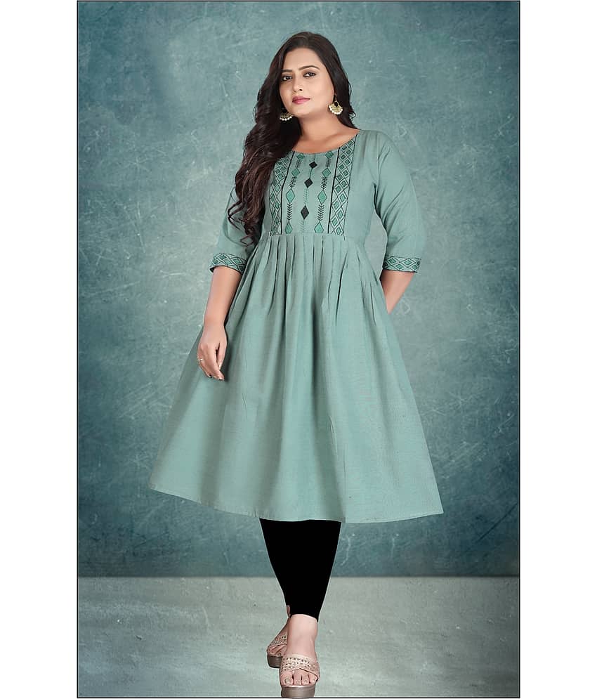 Hetsa Women Cotton Embroidered Anarkali Kurti ( Grey )