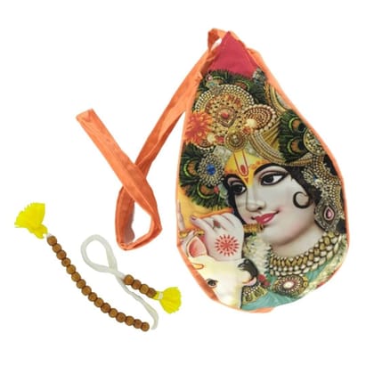 MAYAPURI Krishna Printed Chanting Bag/Gomukhi Japa Bag/Beads Bag with Mala Counter (Pack of 1)