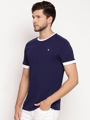 Mens Premium Cotton Half Sleeve Crew Neck T-Shirts-S / Blue