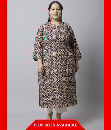 Rajnandini - Navy Blue 100% Cotton Women's Straight Kurti ( Pack of 1 )