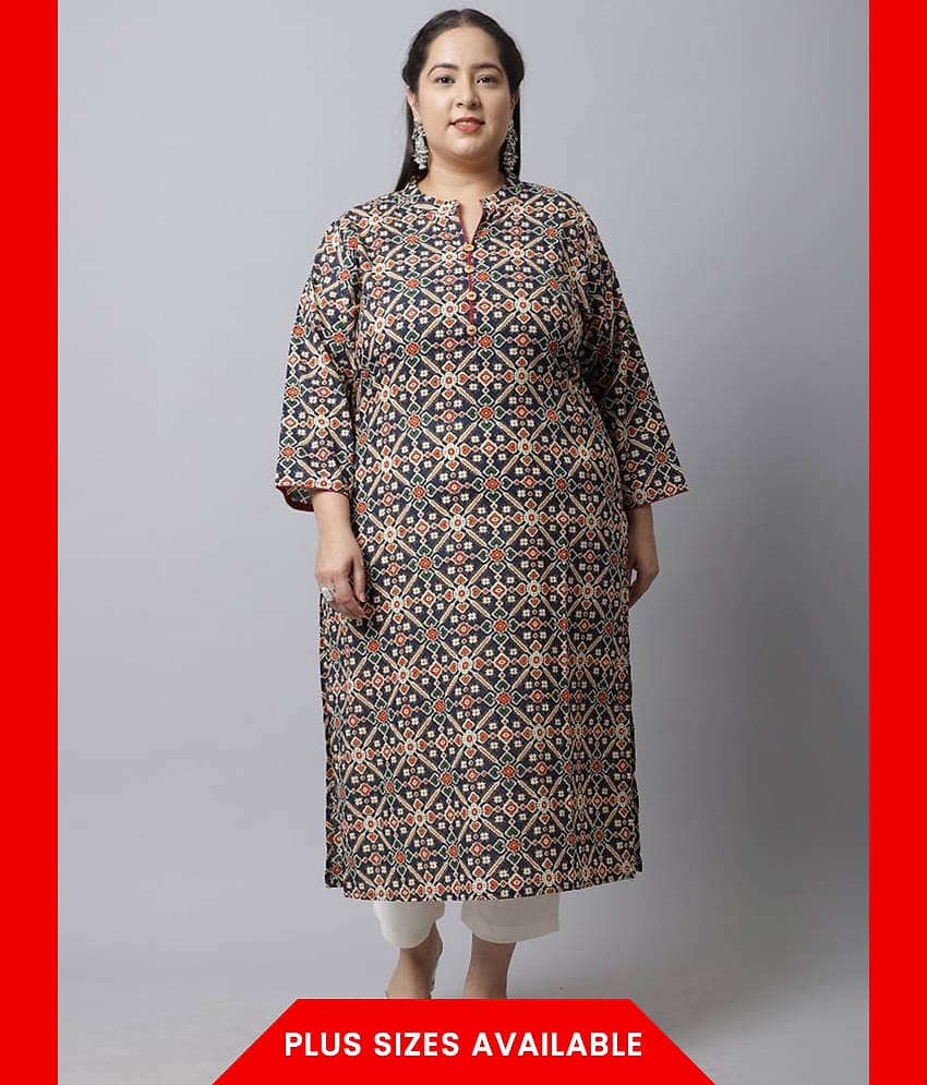Rajnandini - Navy Blue 100% Cotton Women's Straight Kurti ( Pack of 1 )