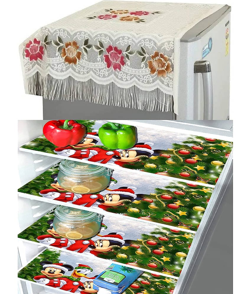 Crosmo Polyester Floral Printed Fridge Mat & Cover ( 99 53 ) Pack of 5 - Multicolor