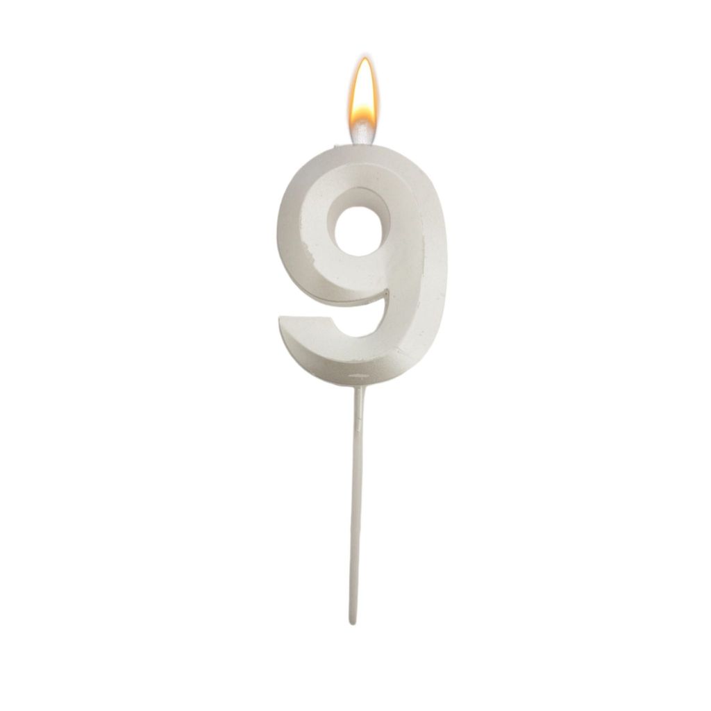 Metallic White Numerical No. 9 Stick Candle - Party and Festive Needs | Buy online on ZillyBuy