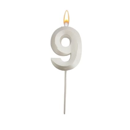 Metallic White Numerical No. 9 Stick Candle