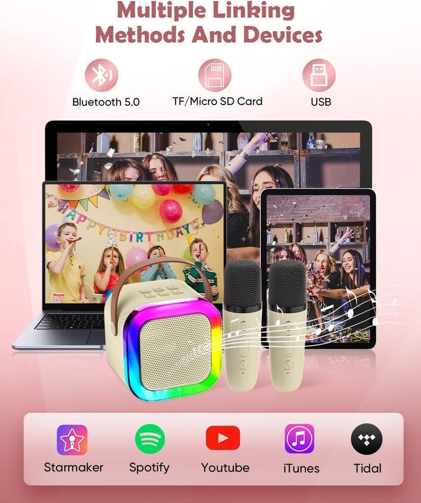 Portable Karaoke Speaker with RGB Lights and Wireless Microphone