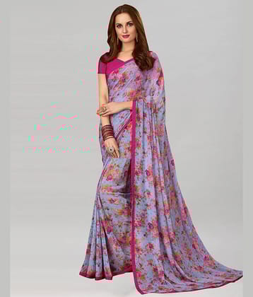 Satrani Georgette Printed Saree With Unstitched Blouse Piece ( Purple )