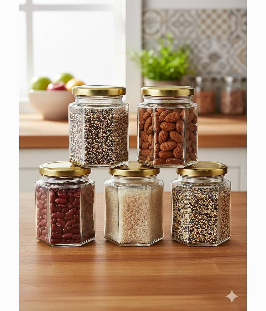 AFAST Food Storage Jar Glass Transparent Food Container ( Set Of 5 )