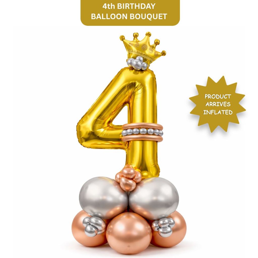 Royal Number 4 Large Golden Balloon Bouquet Arrangement with Small Crown & Silver, Rosegold Latex Balloons - Party and Festive Needs | Buy online on ZillyBuy