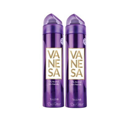 Vanesa Touche Deo Mist, 0% Alcohol | Skin Friendly | 24 hours Lasting Protection | 150 ml each | For Women | Pack of 2