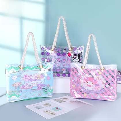 Holographic Tote Bag, Womens Fashion Waterproof PVC Handbag for Work, Shopping, Beach Perfect size (35x27x10 Cm)