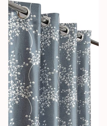 Kraftiq Homes Floral Printed Semi-Transparent Eyelet Curtain 7 ft ( Pack of 1 ) - Grey