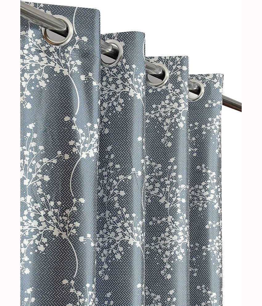 Kraftiq Homes Floral Printed Semi-Transparent Eyelet Curtain 7 ft ( Pack of 1 ) - Grey